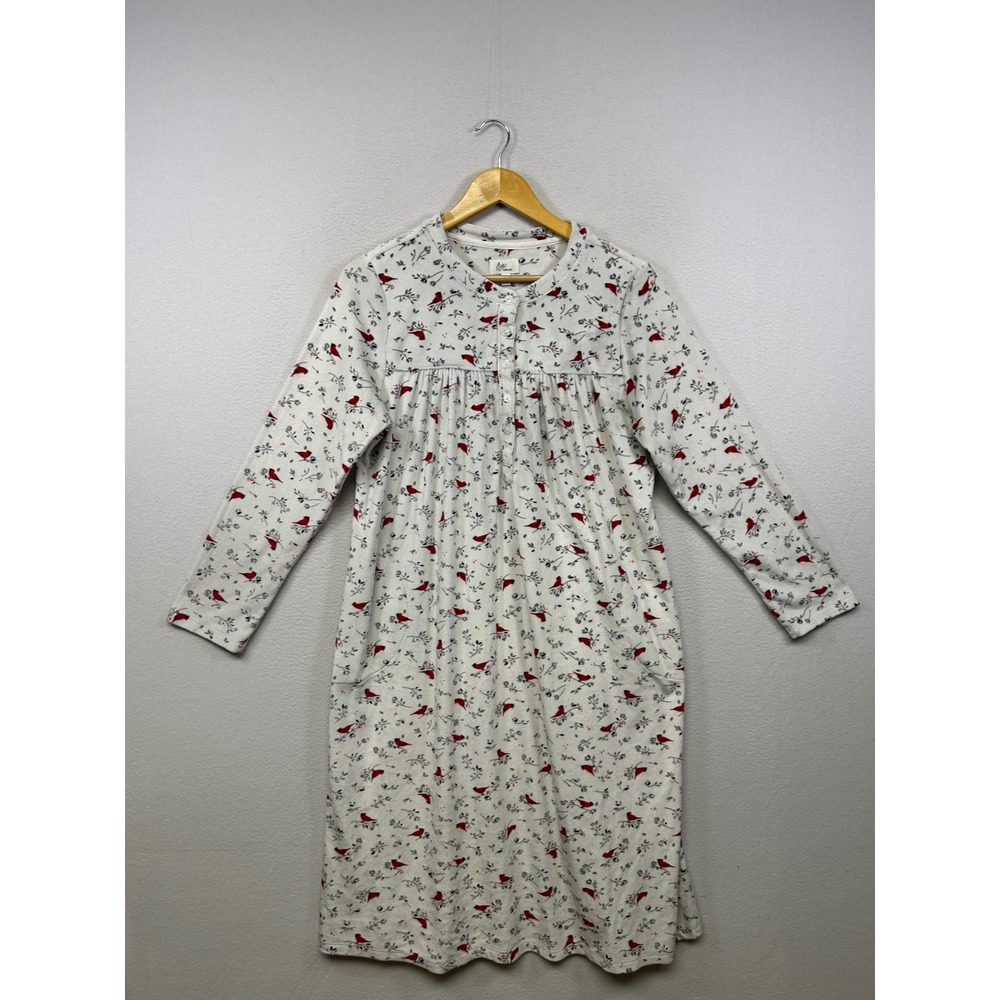 Cardinal Winter Aria Collection Womens Med White Red Fleece Nightgown Sleepwear